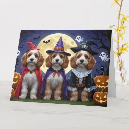 Cockapoo Dog Pumpkin Halloween Funny Karte (Gelbe Blume)