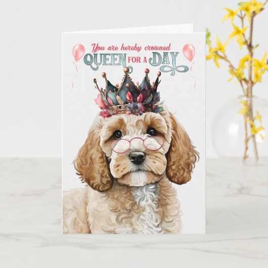 Cockapoo Dog Queen for Day Funny Birthday Karte (Gelbe Blume)