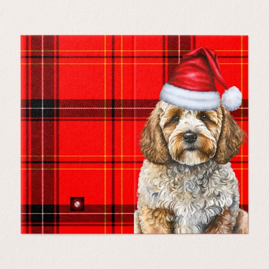 Cockapoo Dog Red Black Kariert Weihnachtsfeiertag (Außenseite Aufgefaltet)