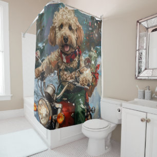 Cockapoo Dog Reiten Motorrad Weihnachten Duschvorhang