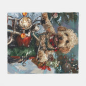 Cockapoo Dog Reiten Motorrad Weihnachten Fleecedecke (Vorderseite (Horizontal))