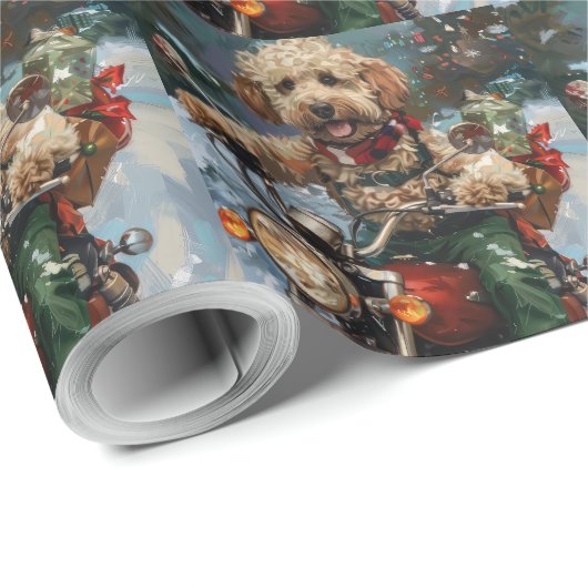 Cockapoo Dog Reiten Motorrad Weihnachten Geschenkpapier (Rolleneckpunkt)