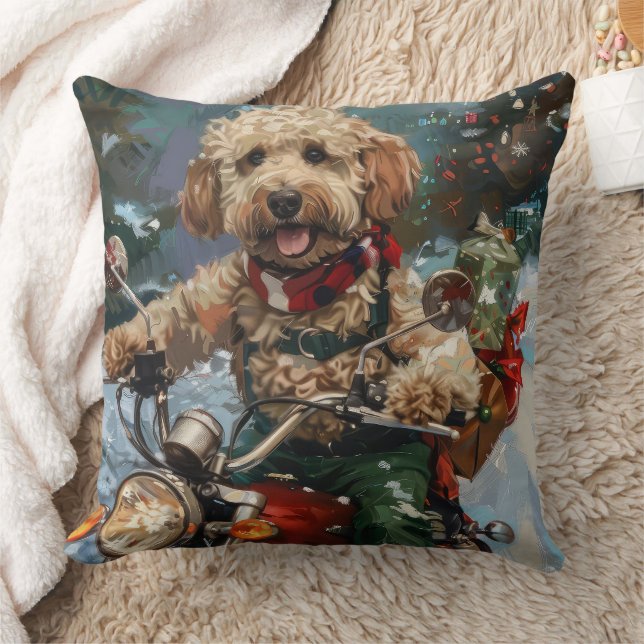 Cockapoo Dog Reiten Motorrad Weihnachten Kissen (Decke)