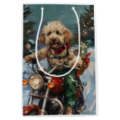 Cockapoo Dog Reiten Motorrad Weihnachten Mittlere Geschenktüte (Vorderseite)