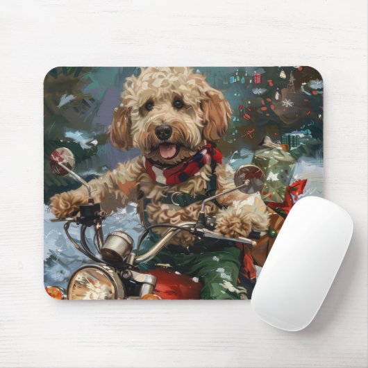 Cockapoo Dog Reiten Motorrad Weihnachten Mousepad (Mit Mouse)