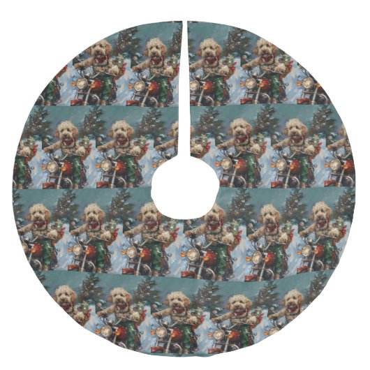 Cockapoo Dog Reiten Motorrad Weihnachten Polyester Weihnachtsbaumdecke (Vorderseite)