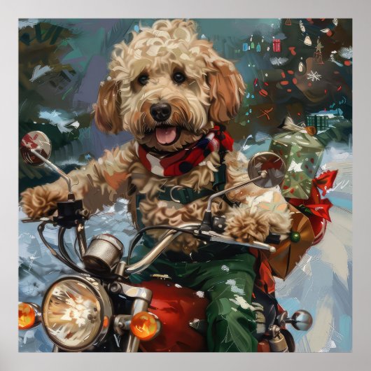 Cockapoo Dog Reiten Motorrad Weihnachten Poster (Vorne)