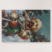 Cockapoo Dog Reiten Motorrad Weihnachten Puzzle (Horizontal)