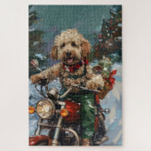 Cockapoo Dog Reiten Motorrad Weihnachten Puzzle (Vertikal)