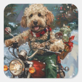 Cockapoo Dog Reiten Motorrad Weihnachten Quadratischer Aufkleber (Vorderseite)