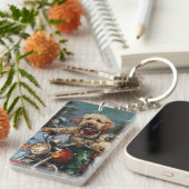 Cockapoo Dog Reiten Motorrad Weihnachten Schlüsselanhänger (Vorderseite rechts)