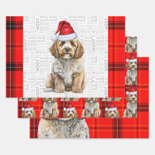 Cockapoo Dog Roter Feiertag Karierte Weihnachten Geschenkpapier Set