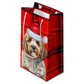 Cockapoo Dog Roter Feiertag Karierte Weihnachten Kleine Geschenktüte (Vorderseite Schrägansicht)