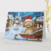Cockapoo Dog Sleigh Schnee Weihnachten Karte (Gelbe Blume)