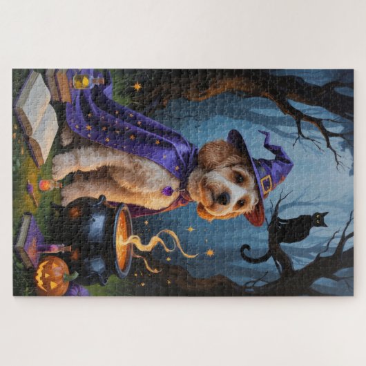 Cockapoo Dog Whimsical Halloween Malerei Puzzle (Horizontal)
