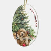 Cockapoo Dog Wicker Korb Weihnachten Keramik Ornament (Links)