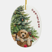 Cockapoo Dog Wicker Korb Weihnachten Keramik Ornament (Vorne)