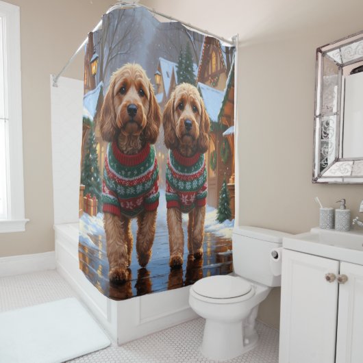 Cockapoo Dogs Christmas Snow Holiday Duschvorhang (Beispiel)