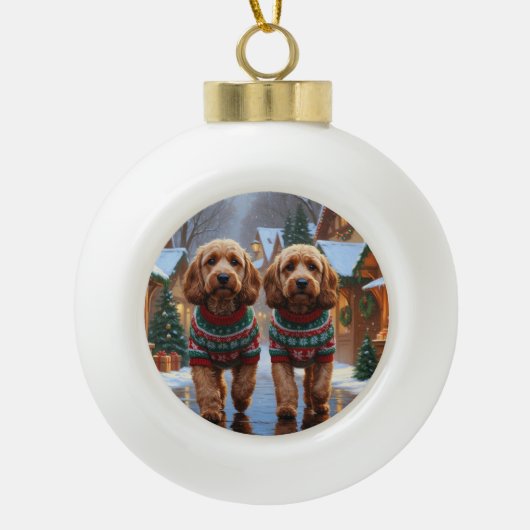 Cockapoo Dogs Christmas Snow Holiday Keramik Kugel-Ornament (Vorderseite)