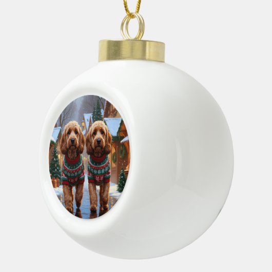 Cockapoo Dogs Christmas Snow Holiday Keramik Kugel-Ornament (Rechts)