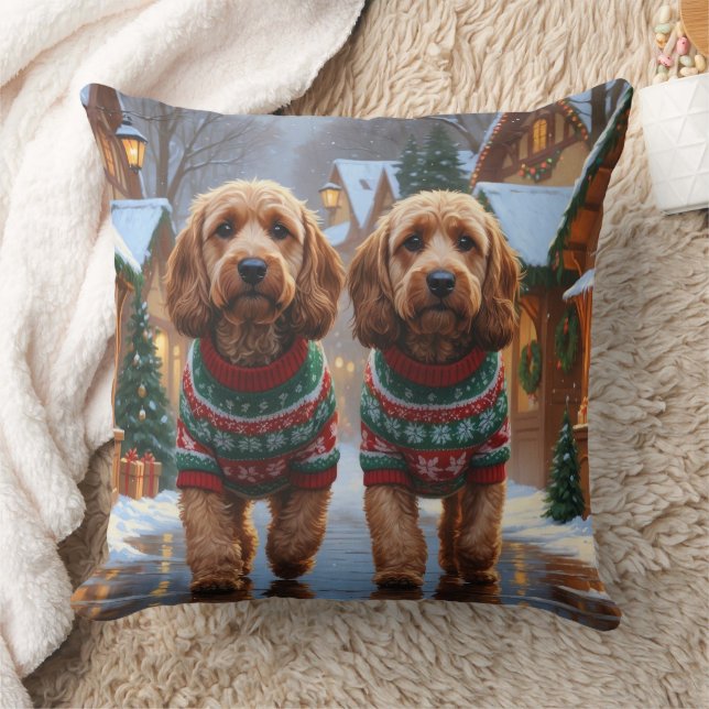 Cockapoo Dogs Christmas Snow Holiday  Kissen (Decke)