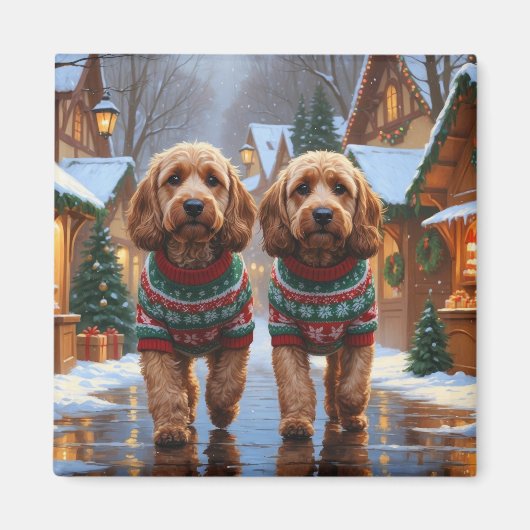 Cockapoo Dogs Christmas Snow Holiday Magnet (Vorne)