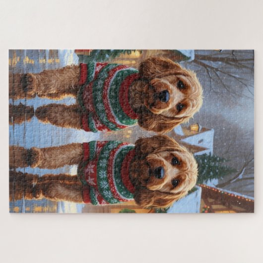Cockapoo Dogs Christmas Snow Holiday Puzzle (Horizontal)