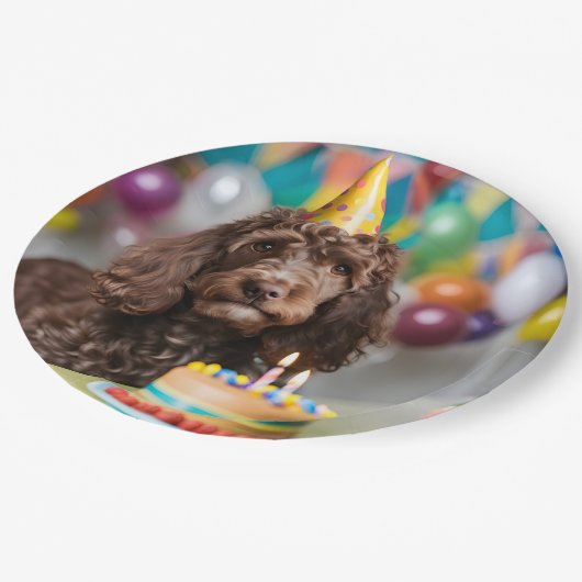 Cockapoo Geburtstagsparty Pappteller (Schrägansicht)