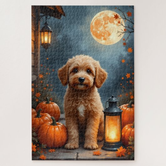 Cockapoo-Gemütliches-Farmhouse-Halloween-Kunstwerk Puzzle (Vertikal)