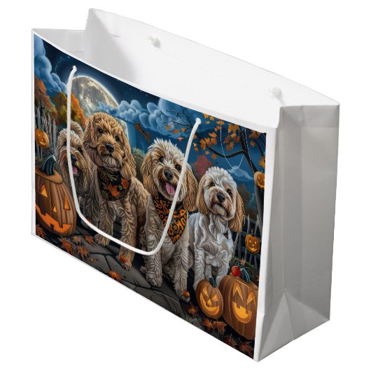 Cockapoo Halloween Spooky Große Geschenktüte (Vorderseite Schrägansicht)