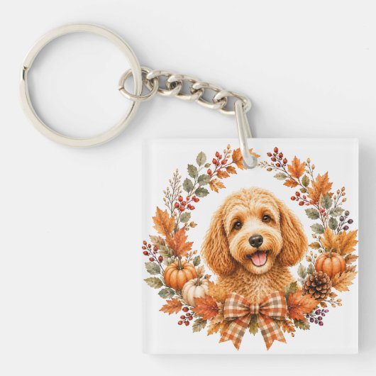 Cockapoo-Herbstkranz Schlüsselanhänger (Vorderseite)