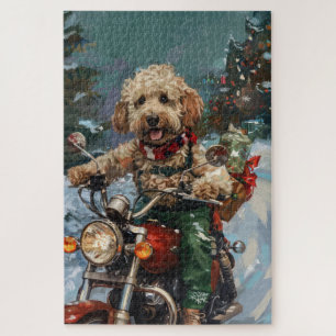 Cockapoo-Hund fährt Motorrad Weihnachten Puzzle