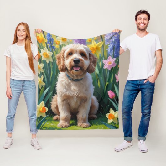 Cockapoo-Hund Frühlingsblumen Malerei Fleecedecke (Beispiel)