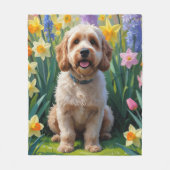 Cockapoo-Hund Frühlingsblumen Malerei Fleecedecke (Vorderseite)