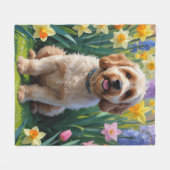 Cockapoo-Hund Frühlingsblumen Malerei Fleecedecke (Vorderseite (Horizontal))