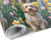 Cockapoo-Hund-Frühlingsblumen-Malerei Geschenkpapier (Rolleneckpunkt)