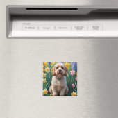 Cockapoo-Hund Frühlingsblumen Malerei Magnet (In Situ (Geschirrspüler))