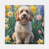 Cockapoo-Hund Frühlingsblumen Malerei Magnet (Vorne)