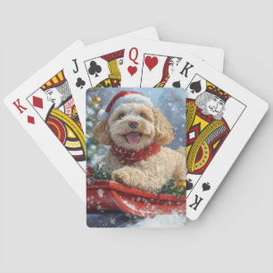 Cockapoo Hund im Schlitten Lass es schneien Weihna Spielkarten