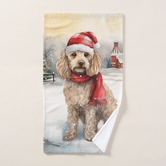 Cockapoo Hund im Schnee Weihnachten Badhandtuch Set (Handtuch)