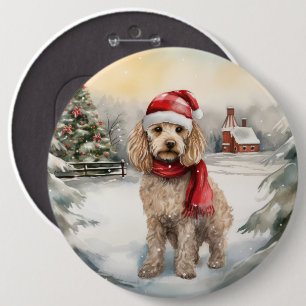 Cockapoo Hund im Schnee Weihnachten Button