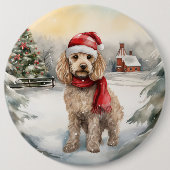 Cockapoo Hund im Schnee Weihnachten Button (Vorderseite)
