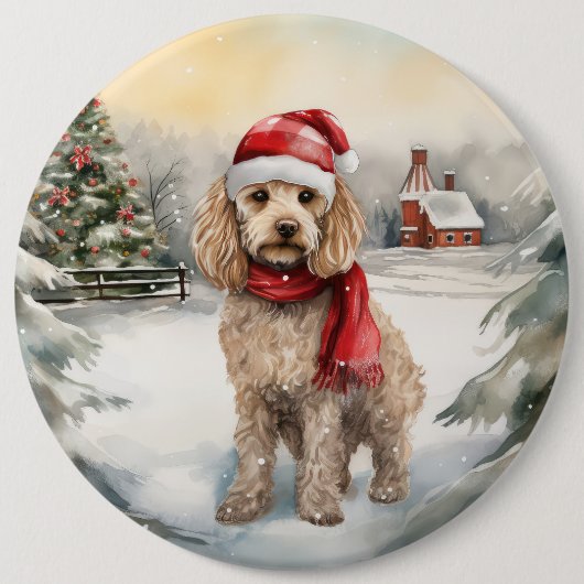 Cockapoo Hund im Schnee Weihnachten Button (Vorderseite)