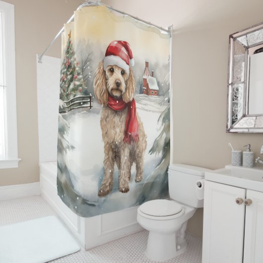 Cockapoo Hund im Schnee Weihnachten Duschvorhang (Beispiel)