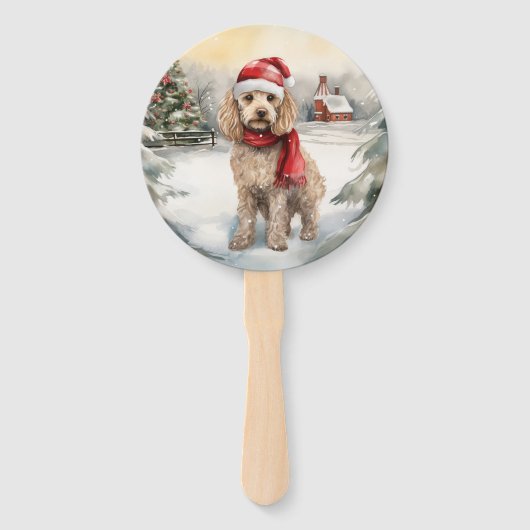 Cockapoo Hund im Schnee Weihnachten Fächer (Rückseite)