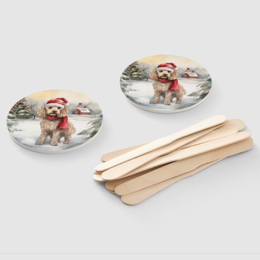 Cockapoo Hund im Schnee Weihnachten Fächer (Non-assembled)