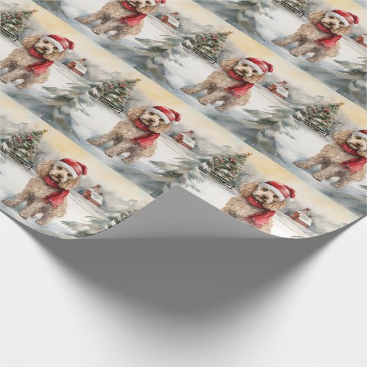Cockapoo Hund im Schnee Weihnachten Geschenkpapier (Ecke)