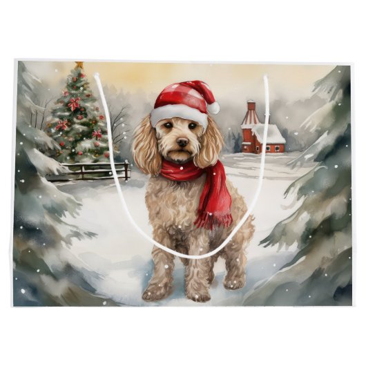 Cockapoo Hund im Schnee Weihnachten Große Geschenktüte (Rückseite)