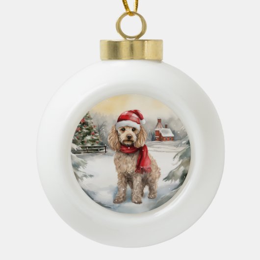 Cockapoo Hund im Schnee Weihnachten Keramik Kugel-Ornament (Vorderseite)