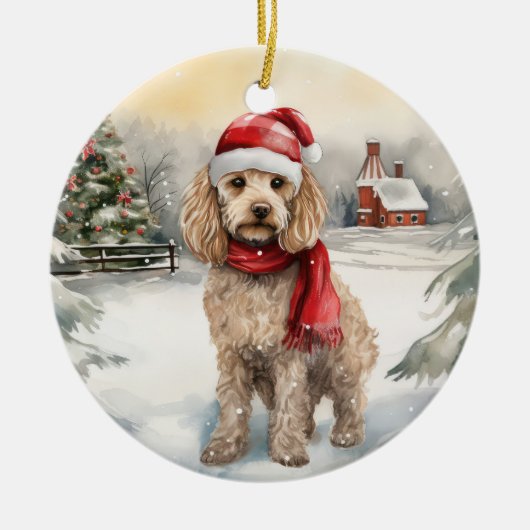Cockapoo Hund im Schnee Weihnachten Keramik Ornament (Vorne)